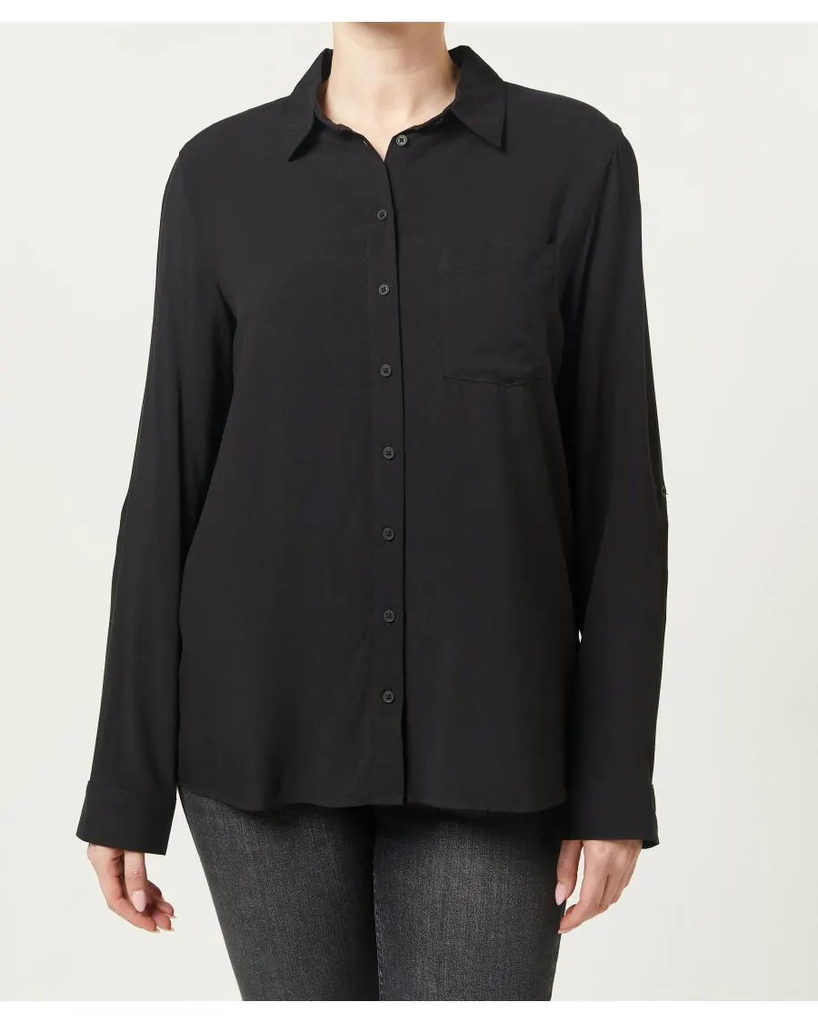 Schwarze Langarmbluse Janina, Knopfleiste