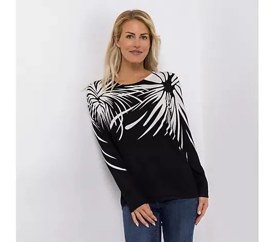 VIA MILANO Pullover, 1/1-Arm Rundhalsausschnitt Strass-Details figurumspielend