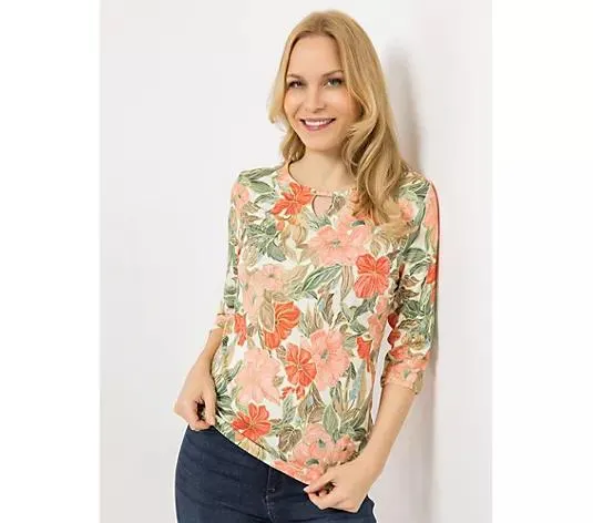 DINE 'N' DANCE Shirt, 3/4-Arm Rundhalsausschnitt Keyhole-Detail figurumspielend