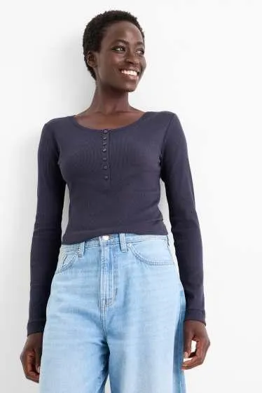 Basic Henley T-shirt - slim fit - ribbed