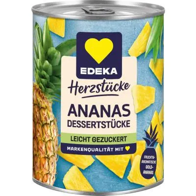 EDEKA Herzstücke Ananas Dessertstücke leicht gezuckert 567G