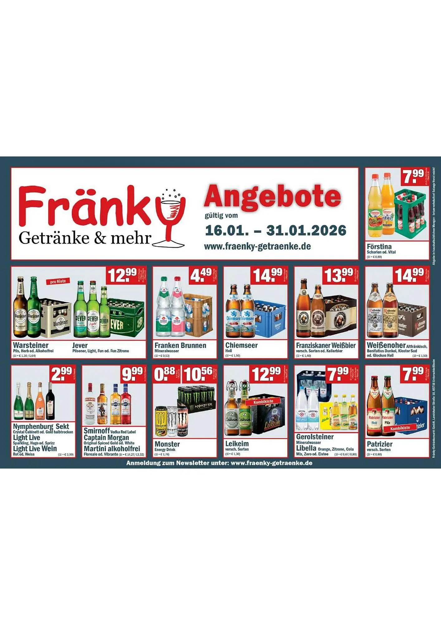 Fränky Getränke Prospekt von 16. Januar bis 31. Januar 2026 - Prospekt seite 1
