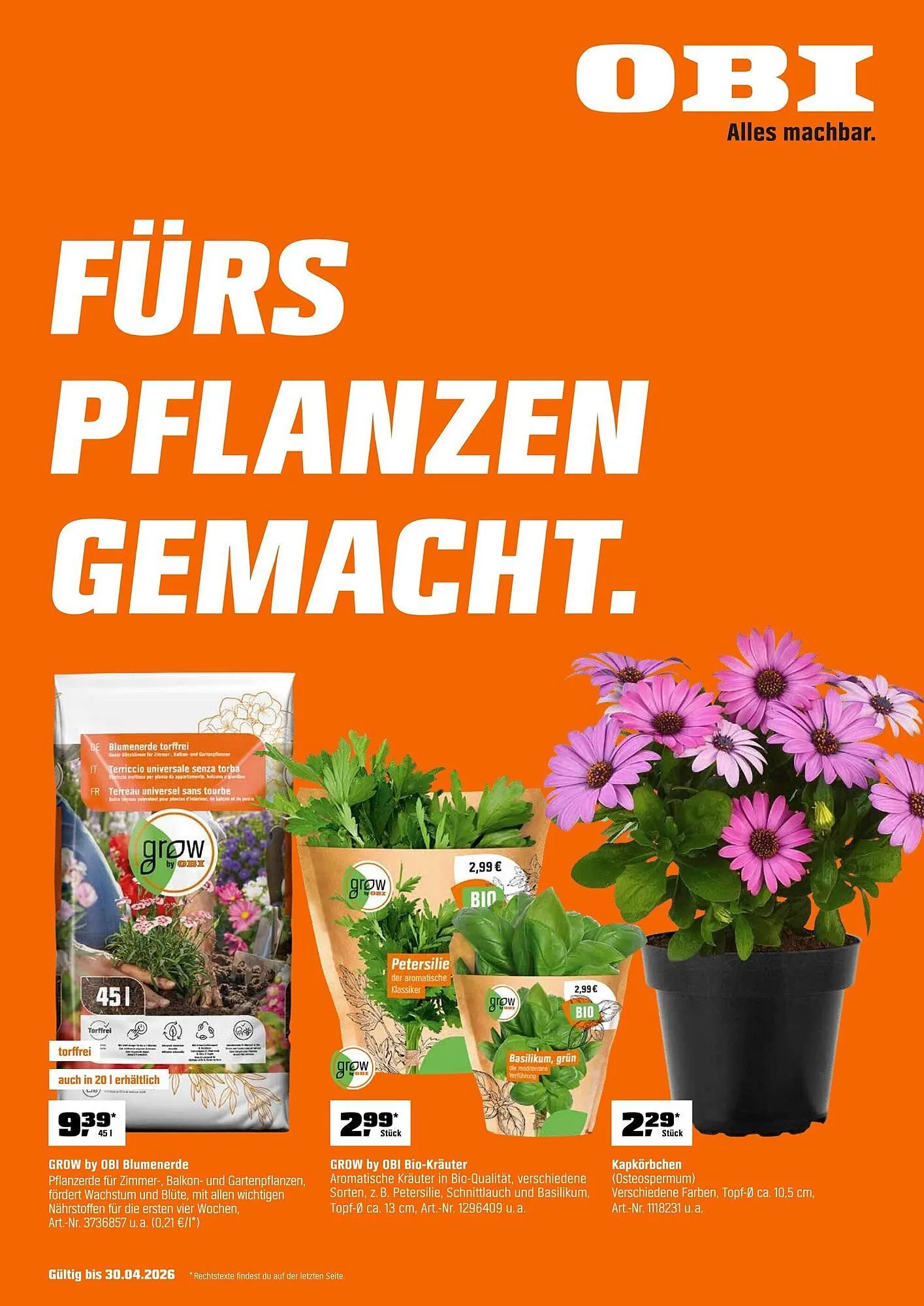 OBI Prospekt von 1. April bis 30. April 2026 - Prospekt seite 1