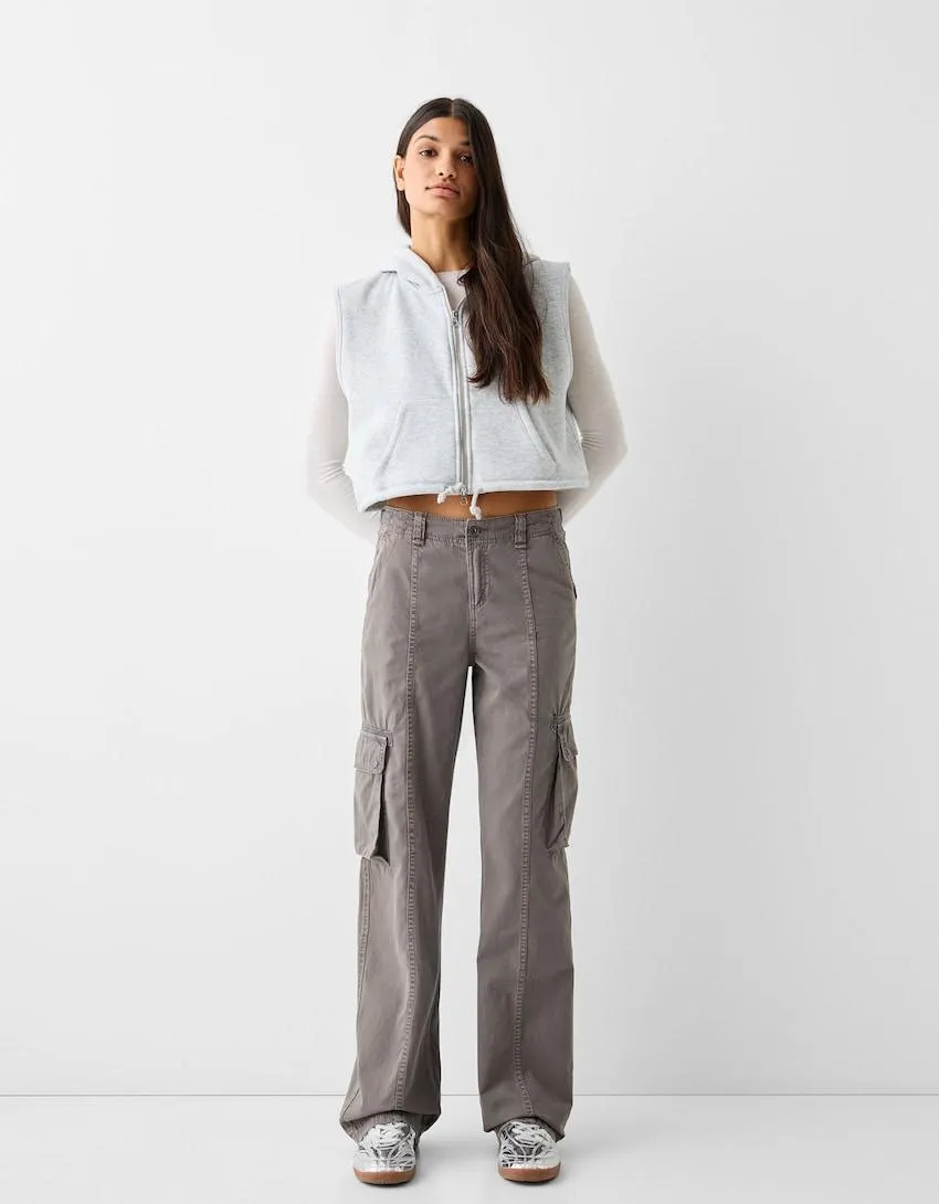 Adjustable straight-leg cotton cargo trousers