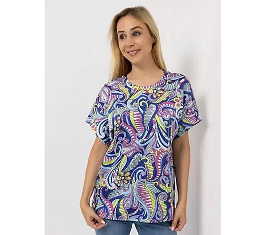 ANNI FOR FRIENDS Bluse, 1/2-Arm Bindedetail hinten Allover-Druck leger weit