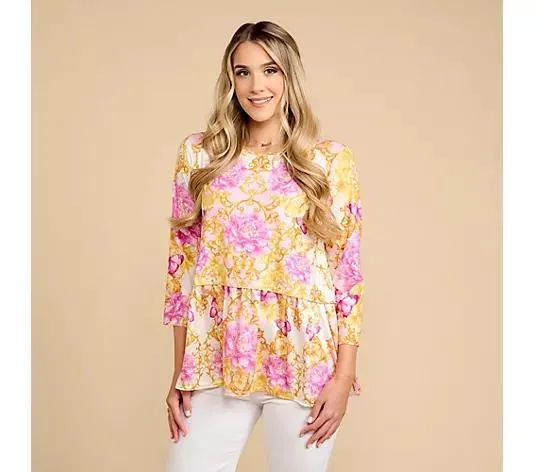 SCHIFFHAUER MUNICH® Blusenshirt, 3/4-Arm Rundhalsausschnitt Materialmix leger weit