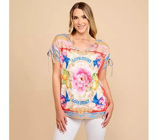 SCHIFFHAUER MUNICH® Shirt, 1/2-Arm Bänder zum Raffen V-Ausschnitt figurumspielend