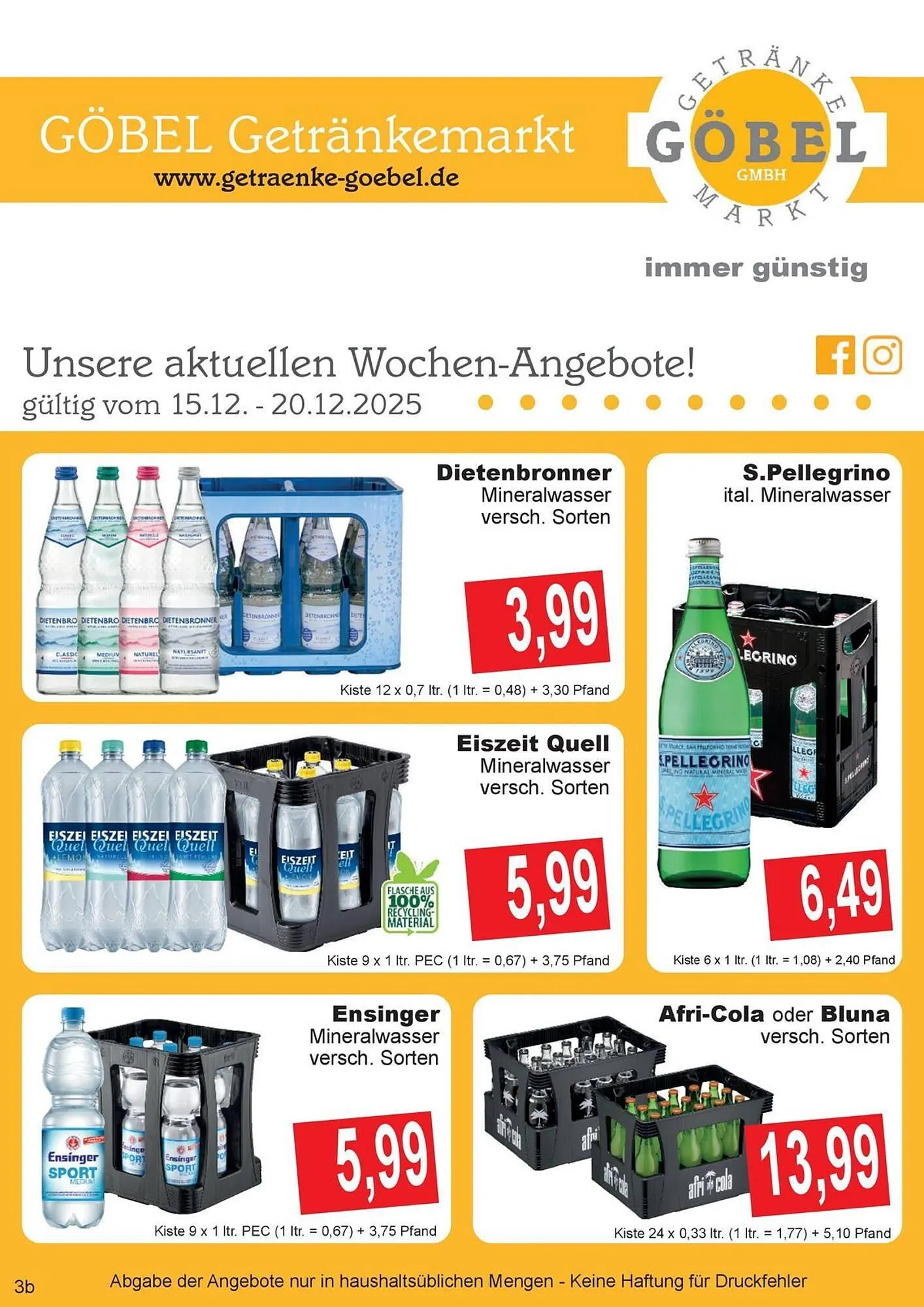 Getränke Göbel Prospekt von 15. Dezember bis 20. Dezember 2025 - Prospekt seite 1