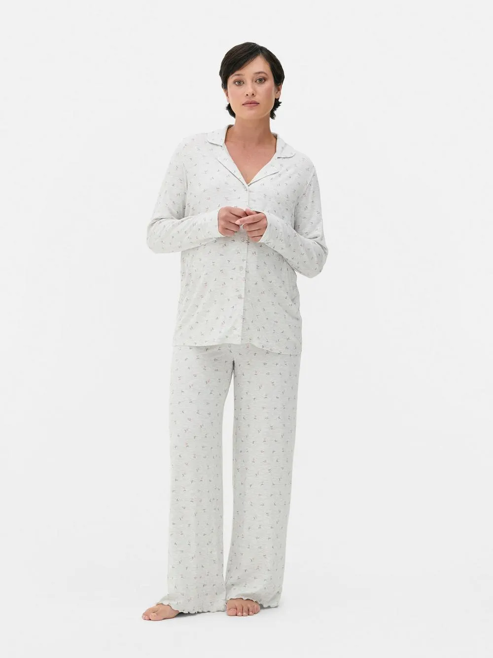 Gerippte Umstands-Schlafanzughose mit Blümchenmuster