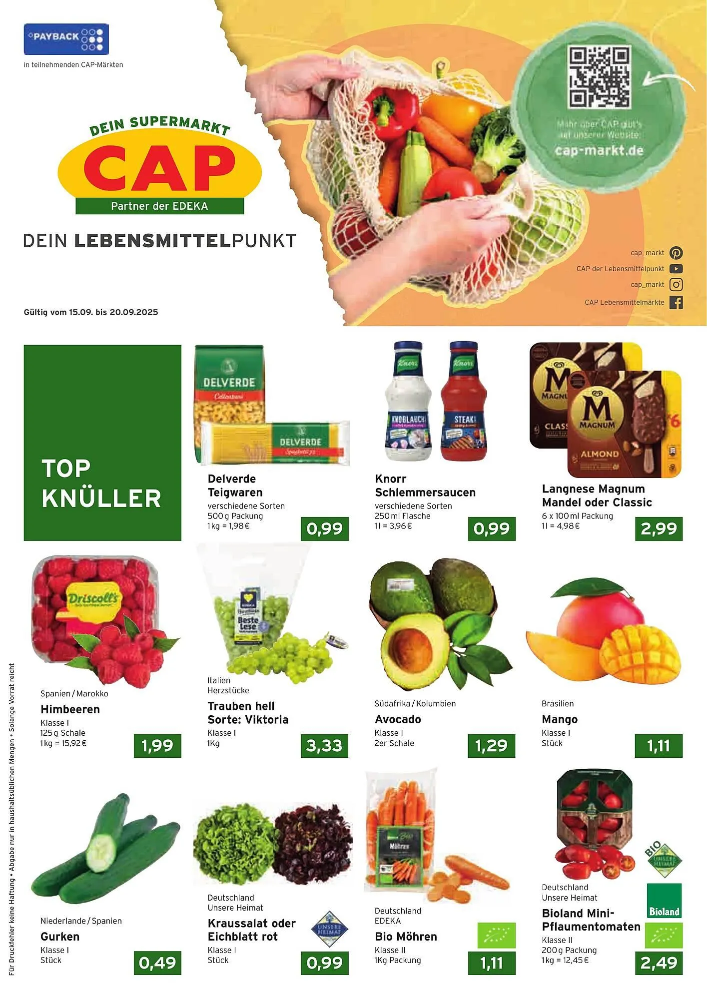 CAP Markt Prospekt von 15. September bis 20. September 2025 - Prospekt seite 1