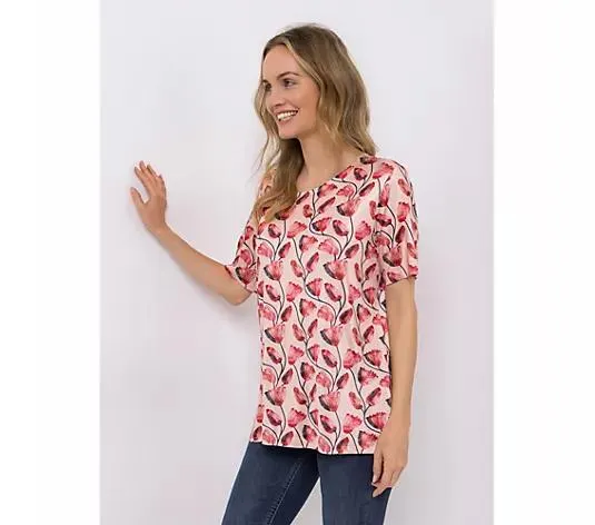 IN-PRINT Shirt, 1/2-Arm Rundhalsausschnitt Seitenschlitze Allover-Druck