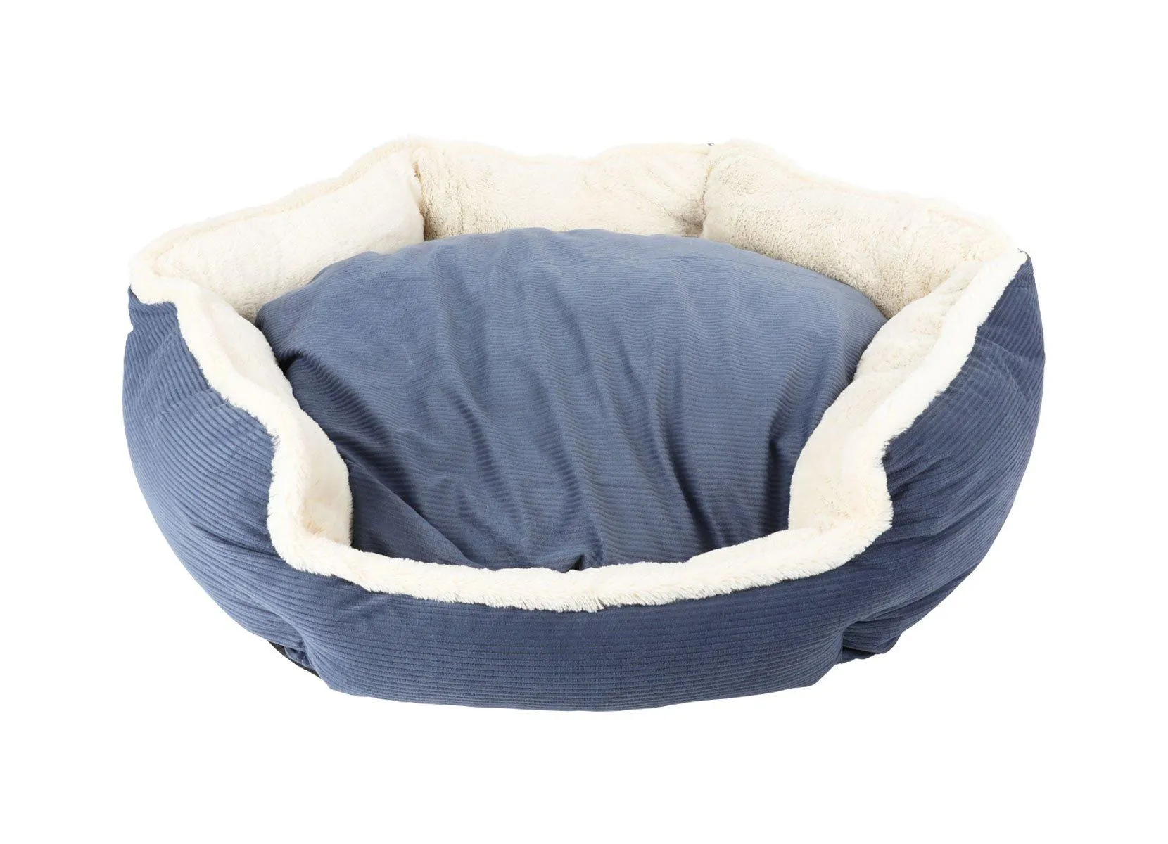 Hundebett Hexagon aus Cord/Plüsch 80cm Dunkelblau