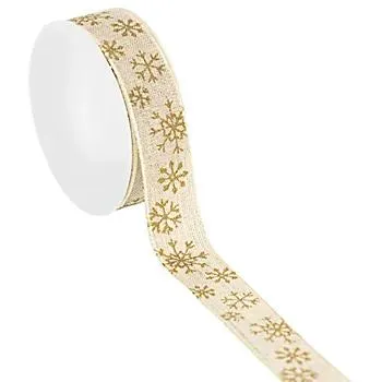 Stoffband "Schneeflocken", natur-gold, 25 mm, 5 m