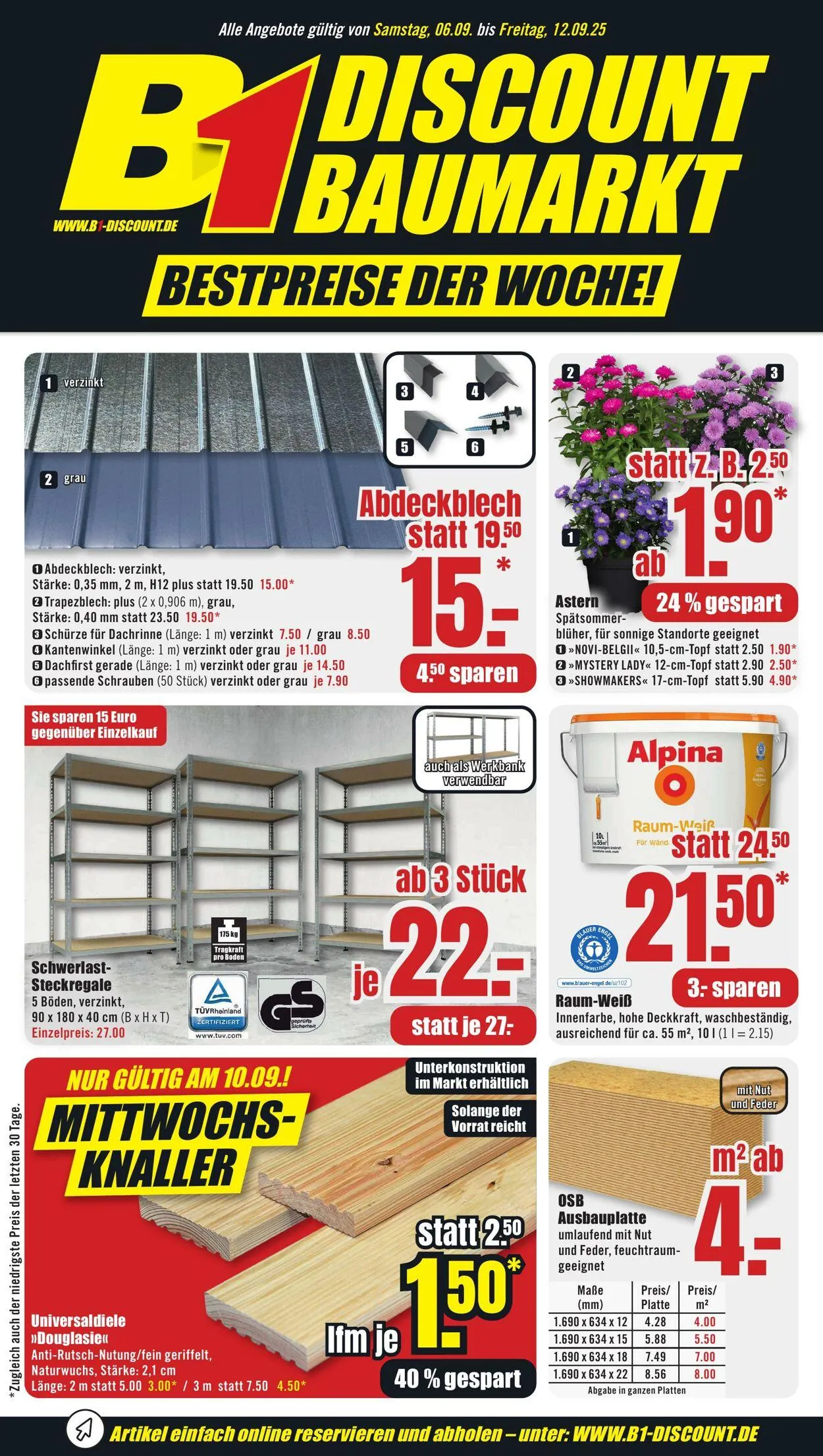 B1 Discount Baumarkt von 6. September bis 12. September 2025 - Prospekt seite 1
