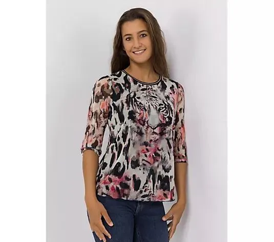 DINE 'N' DANCE Shirt, 3/4-Arm Rundhalsausschnitt Mesh-Ware figurumspielend