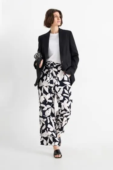 Cloth trousers - high waist - wide leg - floral