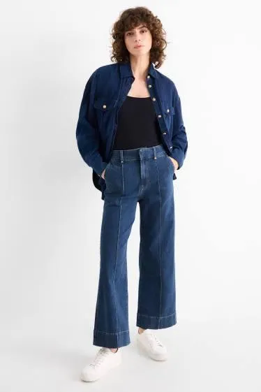 Cropped wide leg jeans - high waist