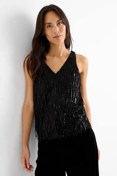 V-neck sequin top
