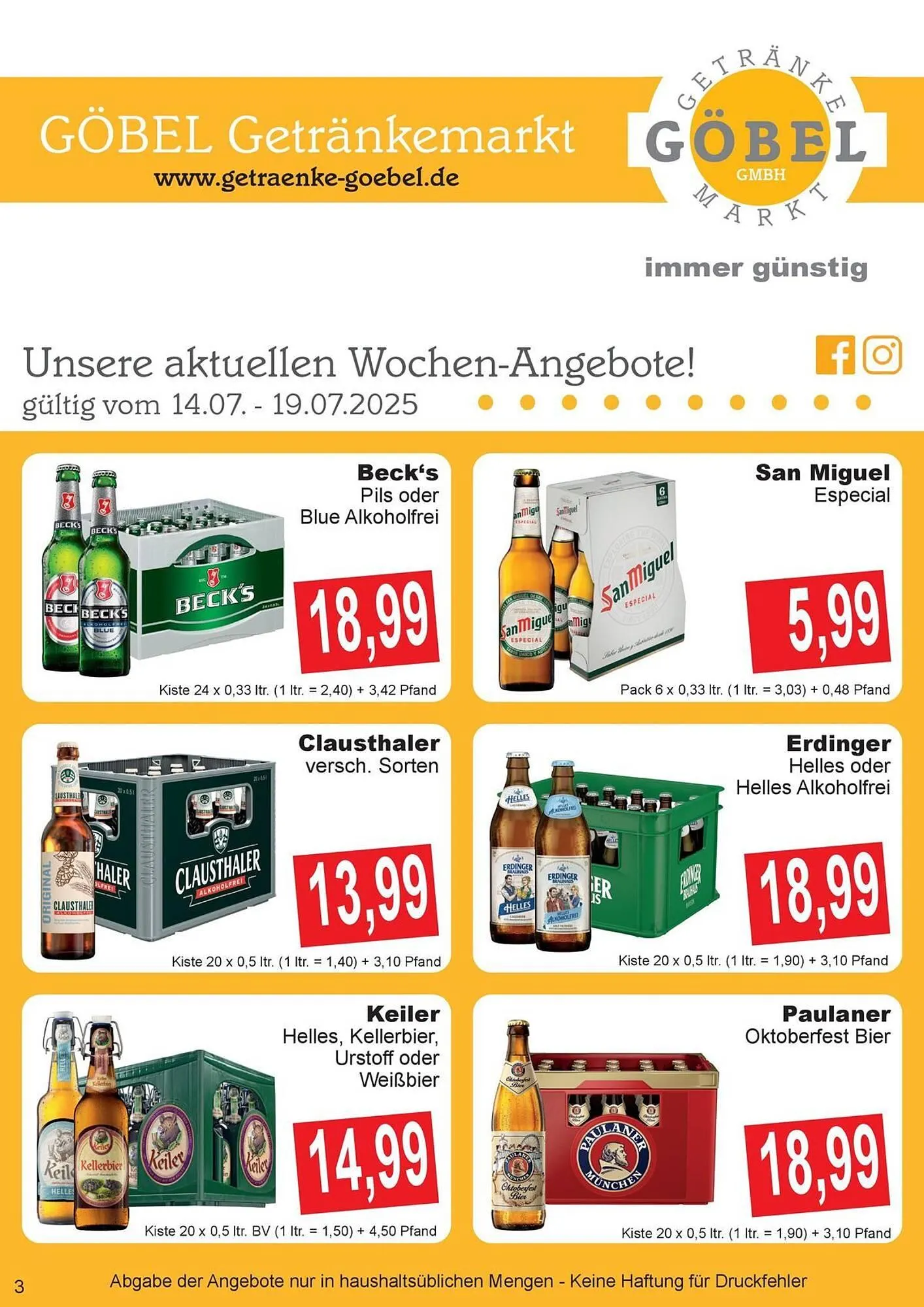 Getränke Göbel Prospekt von 14. Juli bis 19. Juli 2025 - Prospekt seite 1