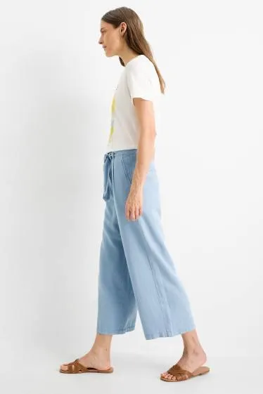 Cloth trousers - high-rise waist - wide leg - denim look