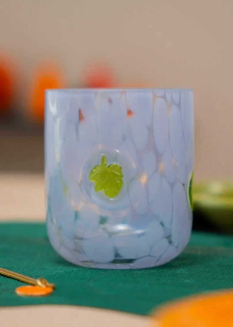 Drinking glass with purple dots and leaves - 320 ml