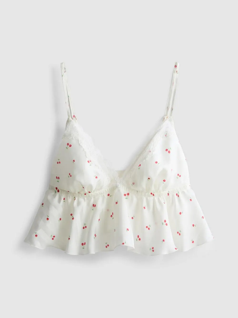 Fließender Bralette-BH mit Spitzenbesatz und Kirschmuster