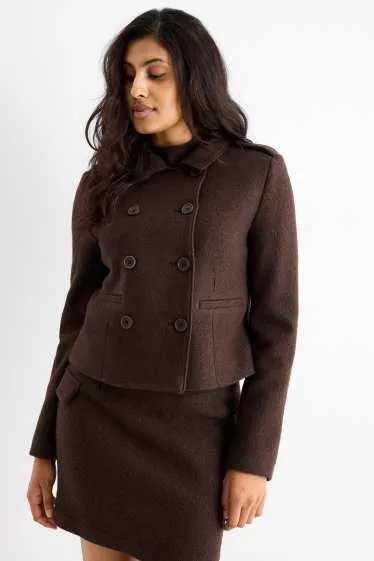 Cropped bouclé blazer - regular fit - wool blend