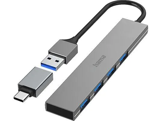 HAMA 4 Ports USB-Hub, Grau