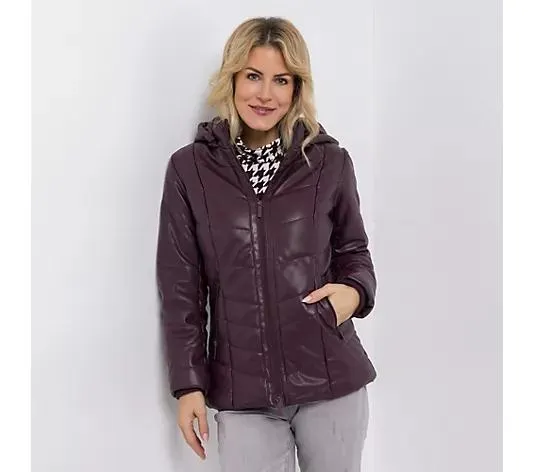 DINE 'N' DANCE Kunstlederjacke wattiert Kapuze abnehmbar figurumspielend