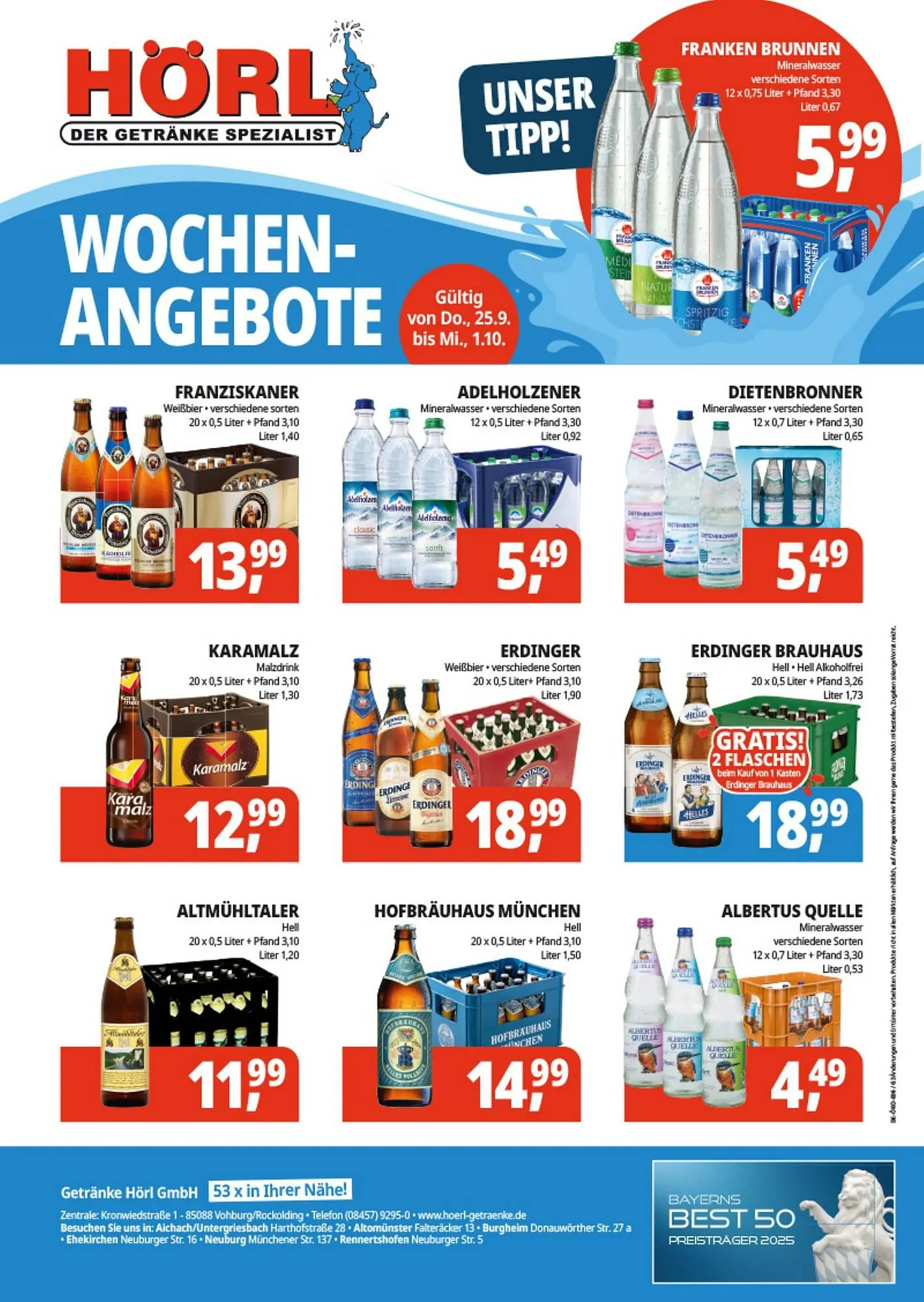 Hörl Getränke Prospekt von 25. September bis 1. Oktober 2025 - Prospekt seite 1