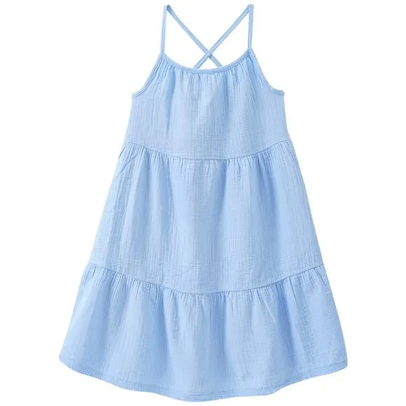 Mädchen Musselin-Kleid in unifarben