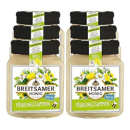 Breitsamer Frühlingssummen Honig 500 g, 6er Pack