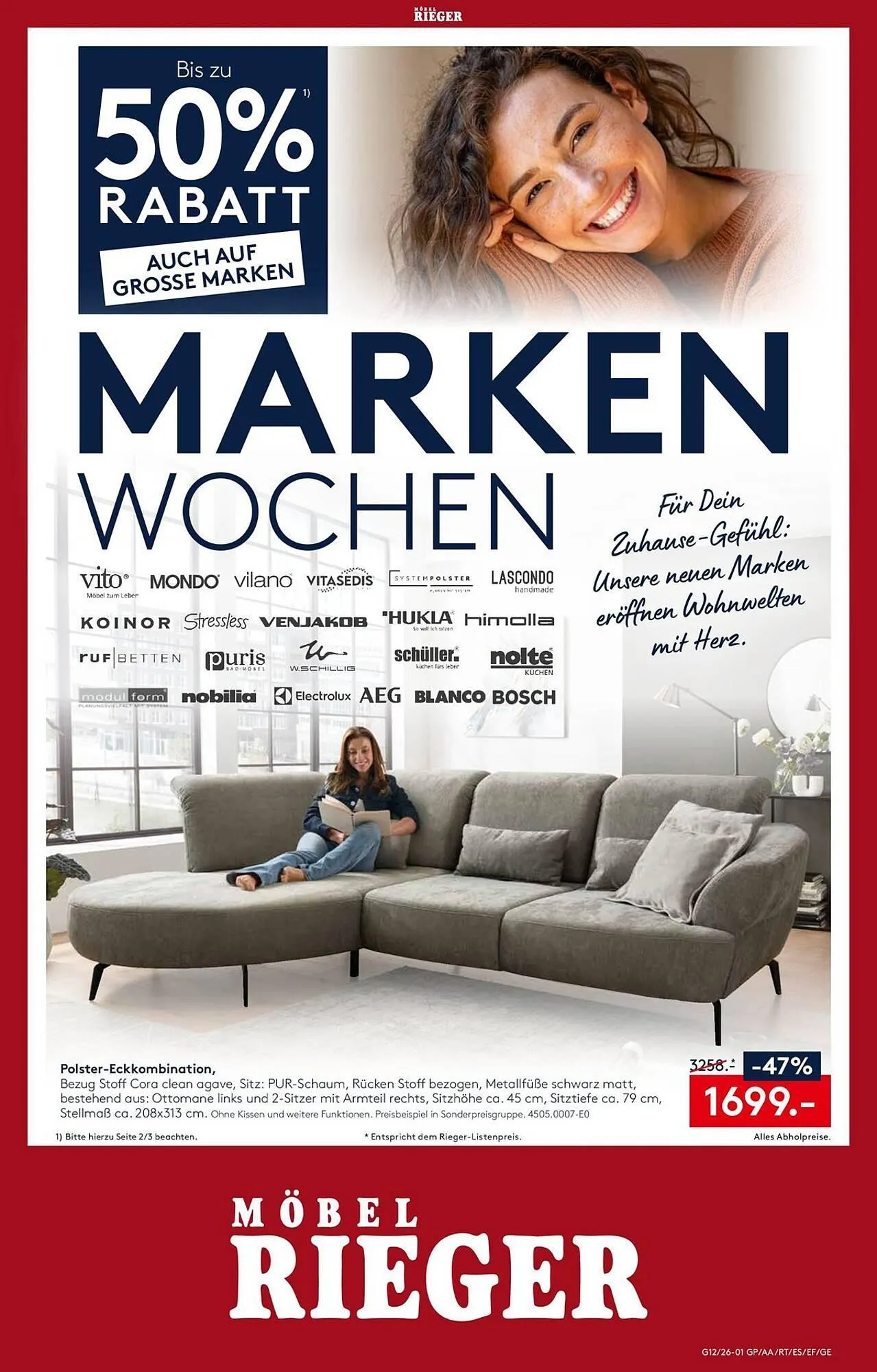Möbel Rieger Prospekt von 26. März bis 9. April 2026 - Prospekt seite 1