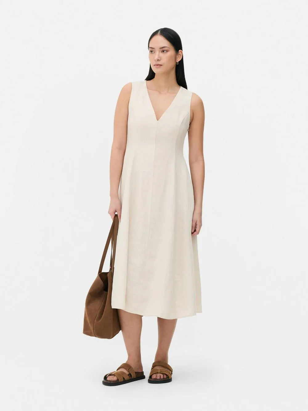 Ärmelloses „The Edit“ Leinenkleid mit V-Ausschnitt