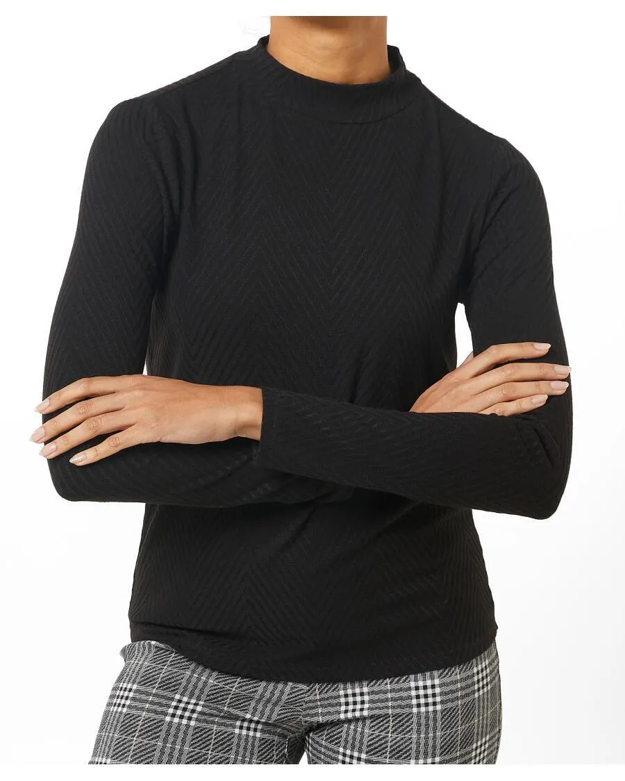 Strukturiertes Langarmshirt Janina, Stehkragen