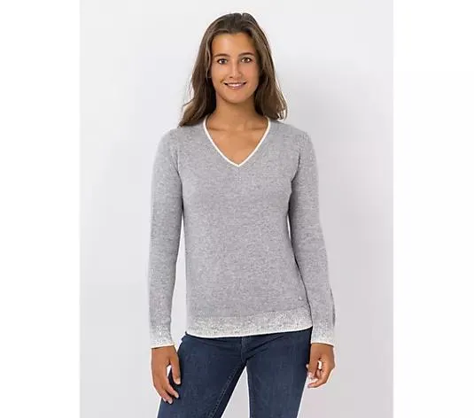 EVA LUTZ Pullover V-Ausschnitt Kaschmir-Anteil figurumspielend