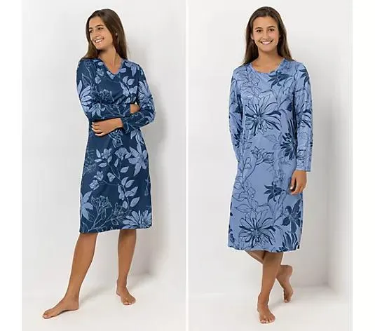 LITTLE ROSE 2 Nachthemden 1/1-Arm Mikrofaser floraler Druck