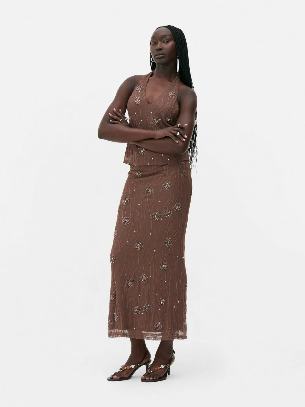 Rita Ora Beaded Midi Skirt