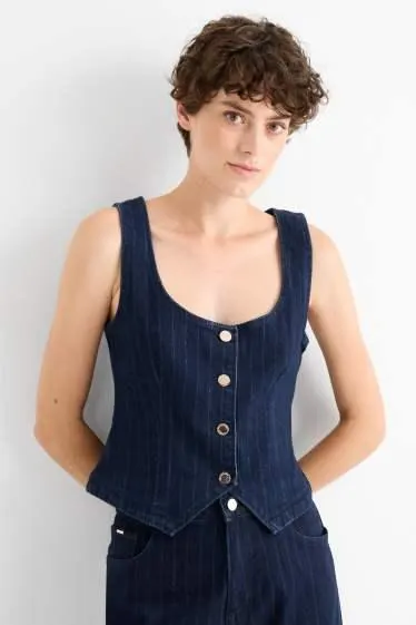Denim waistcoat - fitted - pinstripes