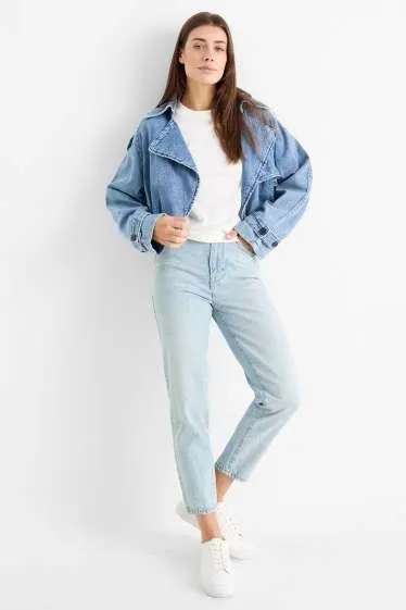 Mom jeans with rhinestones - high waist