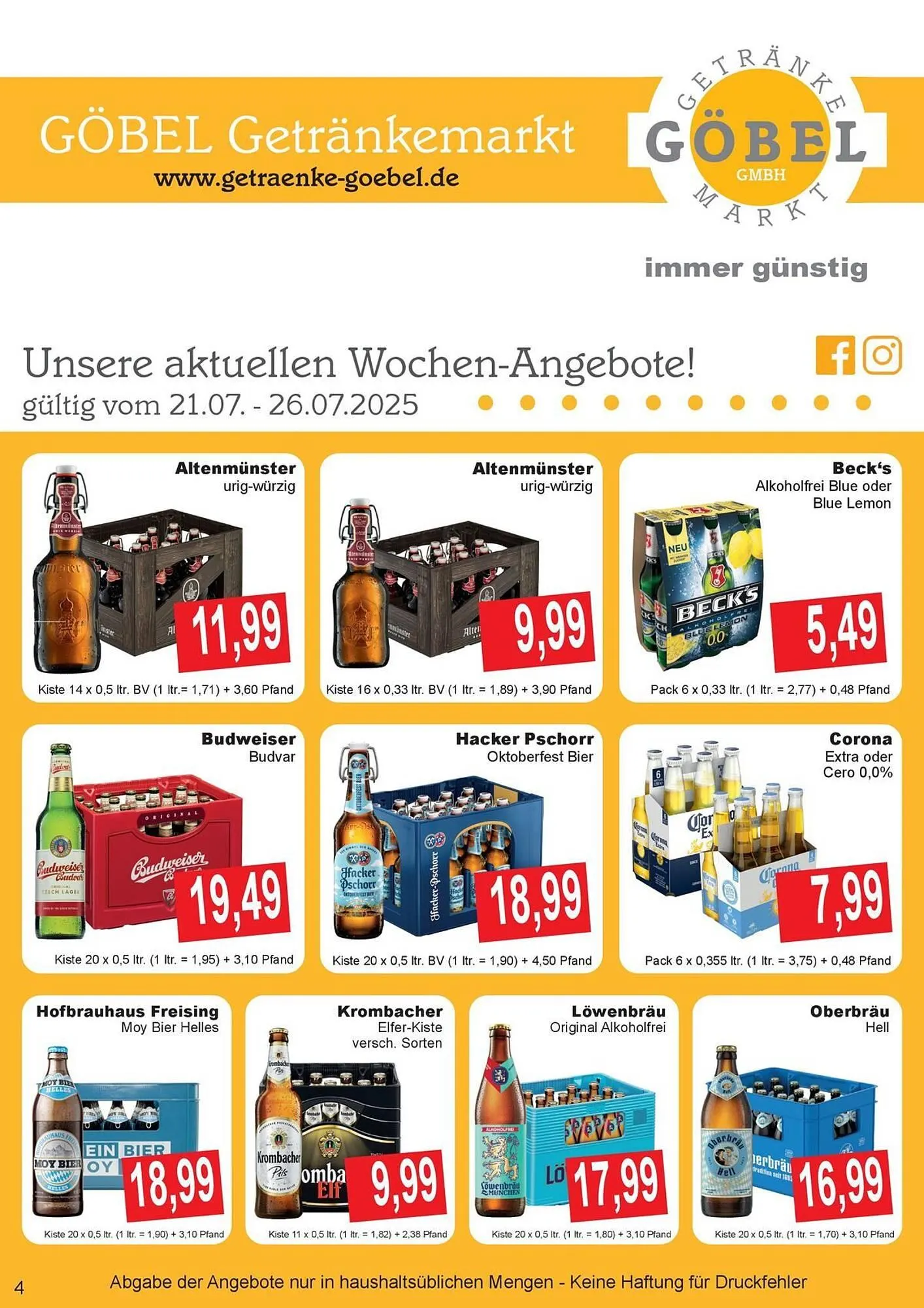 Getränke Göbel Prospekt von 21. Juli bis 26. Juli 2025 - Prospekt seite 1