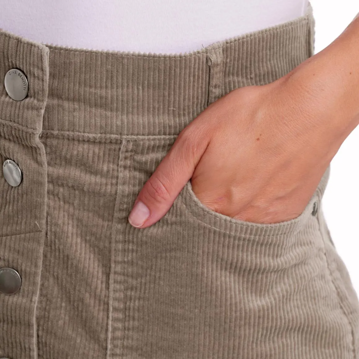 Damen Cord-Rock mit Zierknopfleiste