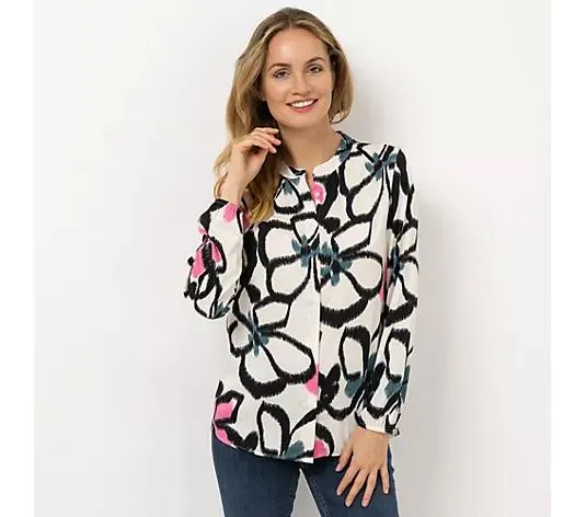 VIA MILANO Bluse, 1/1-Arm Stehkragen Knopfleiste figurumspielend