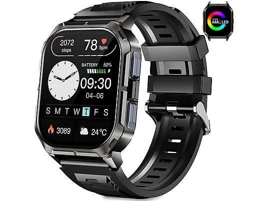 SYTIFRO D28 Smartwatch Silikon, 220 mm, schwarz Smartwatch Herren ,Fitness Tracker uhr mit Telefonfunktion,Sportuhr mit 120+ Sportmodi