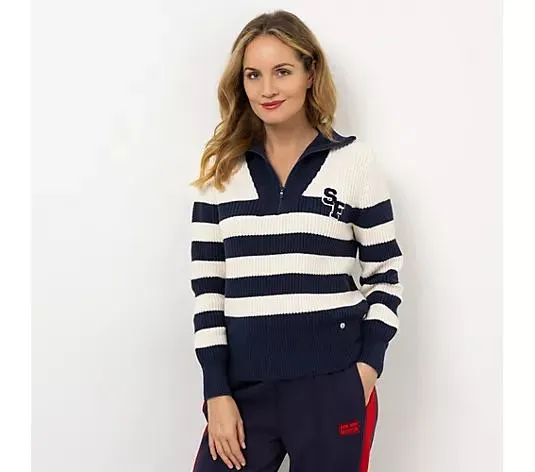 STRANDFEIN Pullover Troyerkragen Logo-Applikation figurumspielend