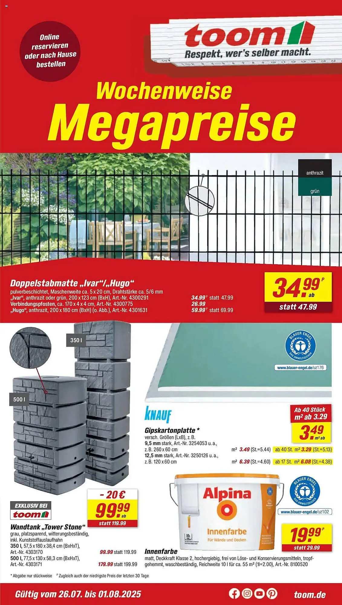 toom Baumarkt Prospekt von 26. Juli bis 1. August 2025 - Prospekt seite 1