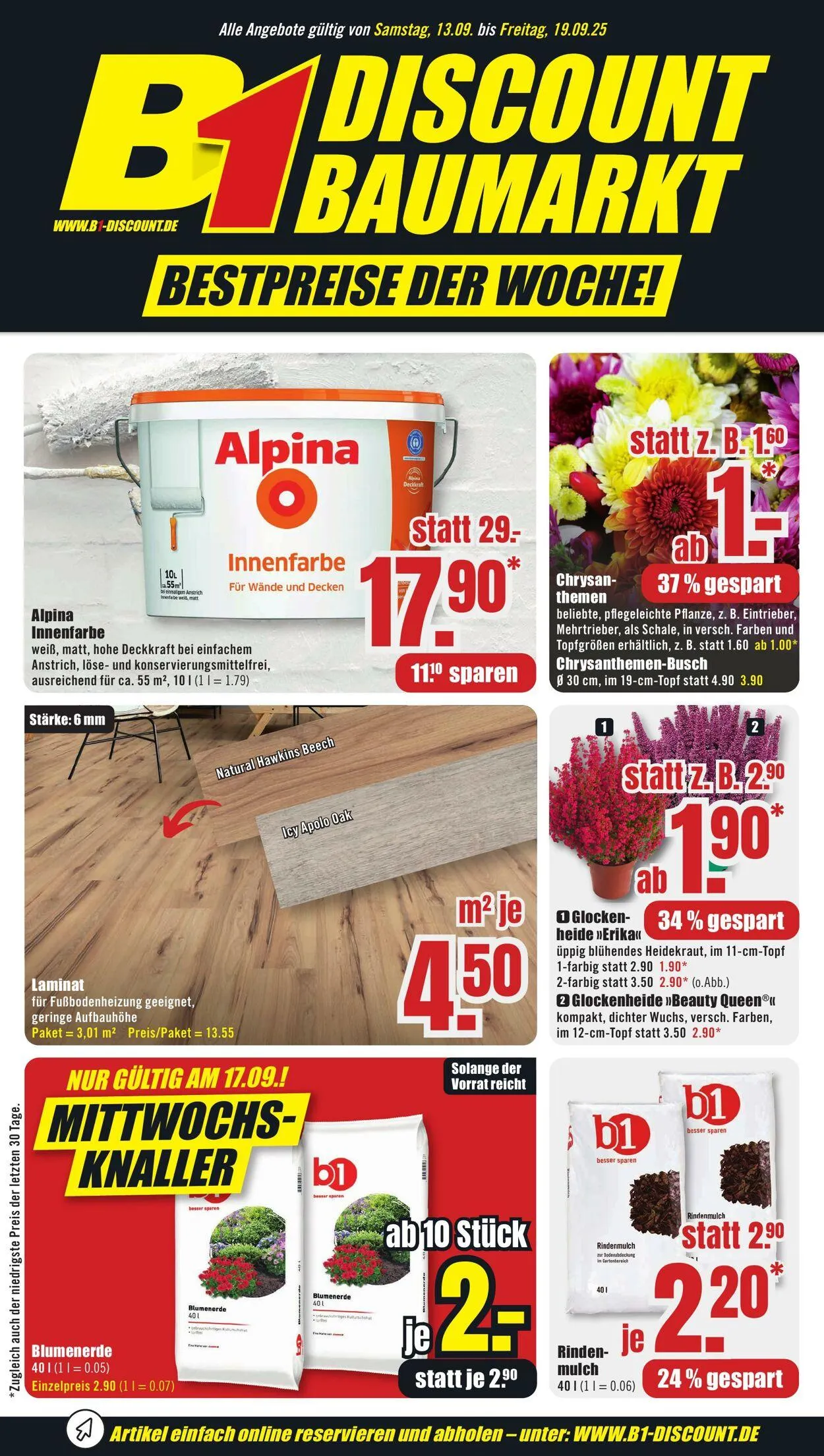 B1 Discount Baumarkt von 13. September bis 19. September 2025 - Prospekt seite 1