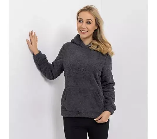 COZEE HOME Loungewear Hoodie Jacquard MF Fluffy Bouclé aufgesetzte Taschen