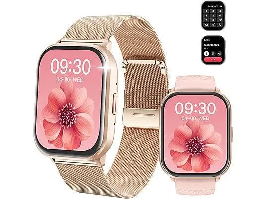 RAYOFI ZL99J Smartwatch Damen Herren, Zwei Armbänder,Uhr Smartwatch Silikon, 220 mm, rosa/roségold/schwarz/silber