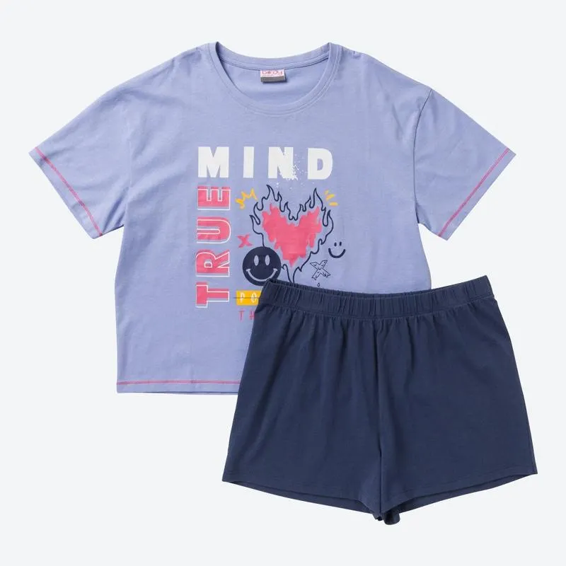 Teener-Mädchen-Shorty mit Aufdruck, 2-teilig